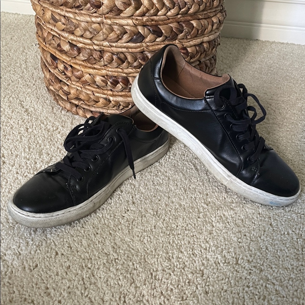 Men’s Black Leather Low Top Sneakers • Minimalist Lace-Up Casual Smart Casual